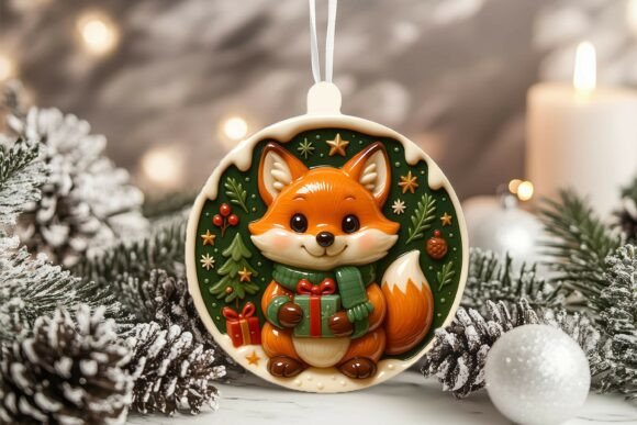 3D Porcelain Fox Ornament: Illustrations for Design