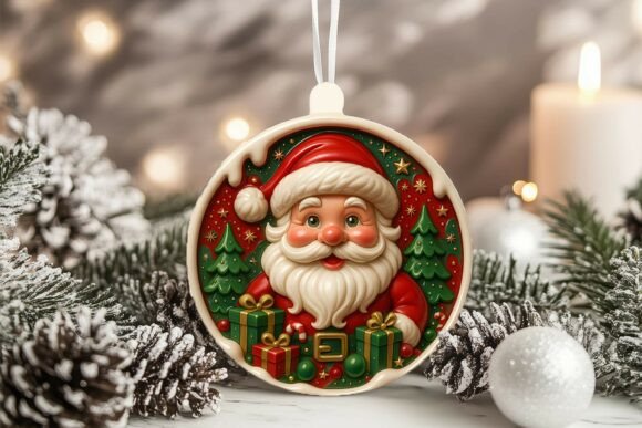 3D Porcelain Santa Ornament: Premium Illustrations