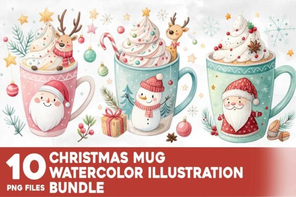 Christmas Mug Watercolor Bundle: Illustrations for Branding