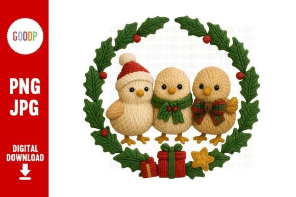 Crochet Christmas Chicks Wreath PNG Review