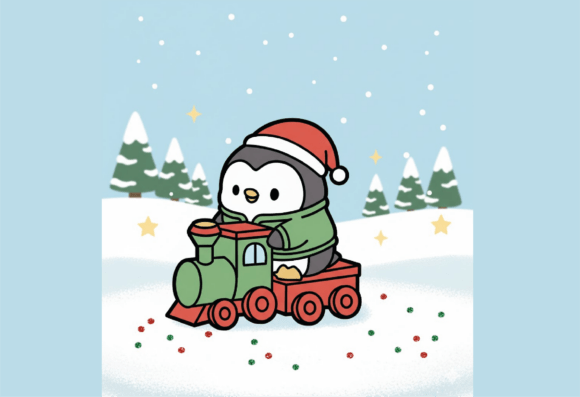 Cute Christmas Penguin Train SVG: Festive Illustrations