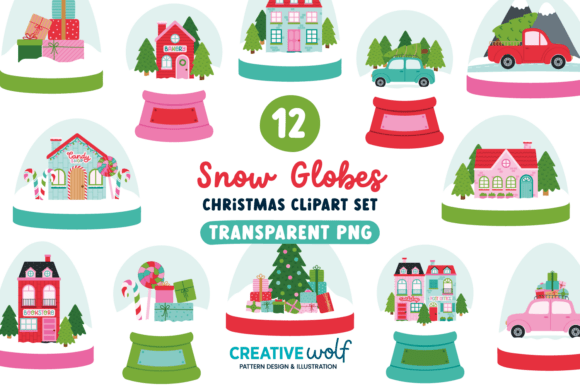 Cute Christmas Snow Globes Clipart Set: Illustrations