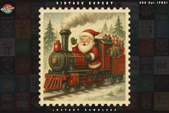 Cute Santa Riding Train Christmas PNG Review