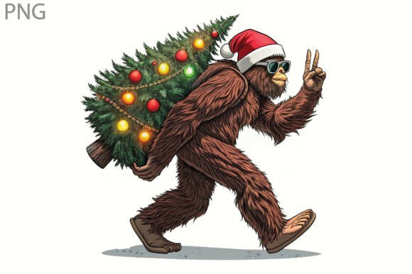 Funny Christmas Bigfoot Santa Hat PNG: Branding & Illustrations