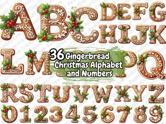 Gingerbread Christmas Alpha Numbers: Festive Illustrations