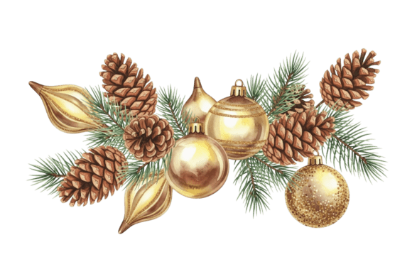 Golden Christmas Decorations Festive Illustrations