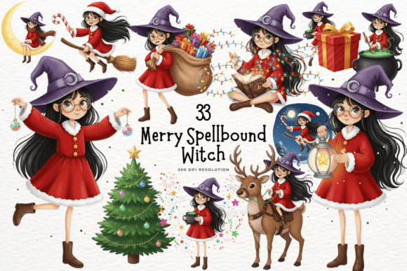 Happy Christmas Witch Clipart: Illustrations Review