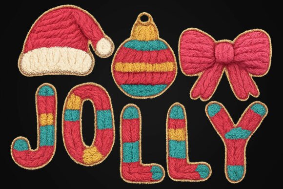 Knitted Yarn Holly Jolly Christmas PNG Illustrations