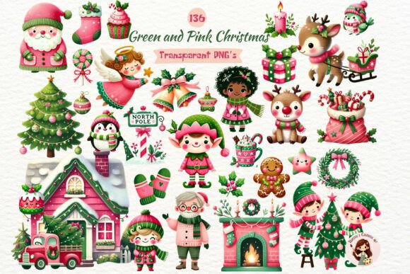 Pink and Green Christmas Illustrations for Blogs