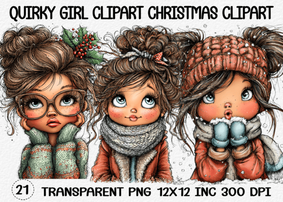Quirky Girl Christmas Clipart & Illustrations
