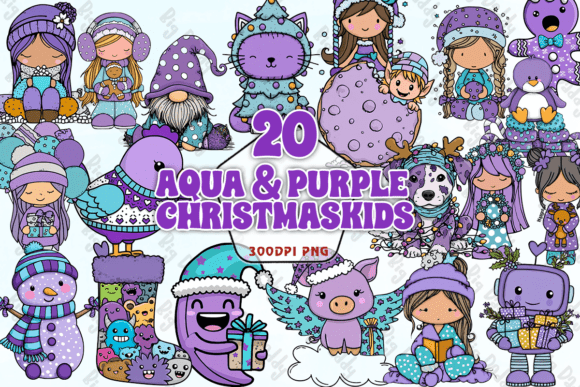 Reviewing the Aqua Purple Christmas Kids Bundle PNG