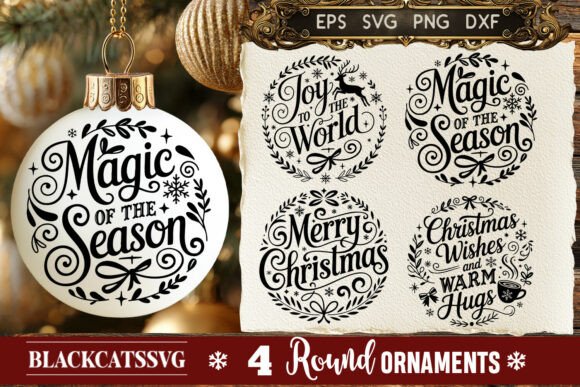 Round Christmas Ornament SVG 4 Designs: Illustrations