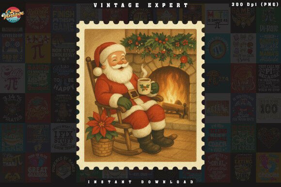 Warm Christmas Night Santa Postage PNG Illustrations