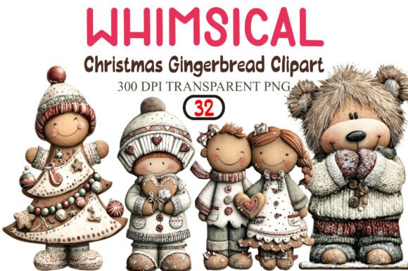 Whimsical Christmas Gingerbread Clipart for Illustrations