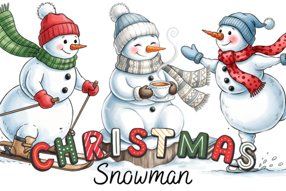 Whimsical Christmas Snowman Clipart Set: Branding Illustrations