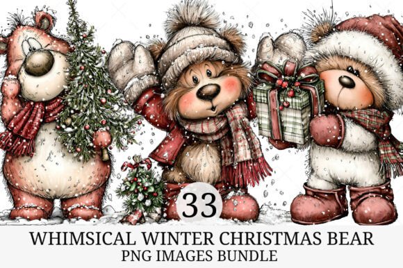 Whimsical Winter Bear Clipart & Illustrations
